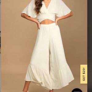Lulus Vacation Time Cream Short Sleeve Two-Piece Jumpsuit